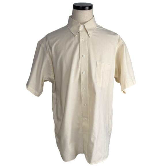 Stafford Wrinkle-Free Button Down Short Sleeve Dress Shirt Cream Oxford 90's XL - Picture 1 of 7